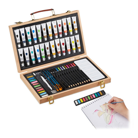 Relaxdays Malkoffer 10026746_1055 - Aquarellfarben Papierwischer