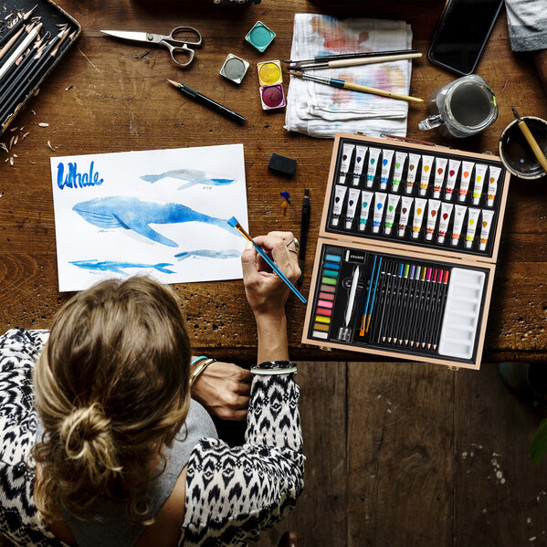 Relaxdays Malkoffer 10026746_1055 - Aquarellfarben Papierwischer