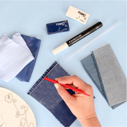STAEDTLER FIMO Ofenhärtende Modelliermasse 8025 HTC2 - Jeans-Design Set Strukturpaste
